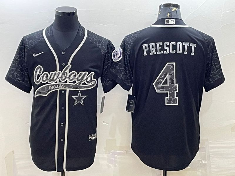 Men Dallas Cowboys #4 Prescott Black Reflector 2022 Nike Co branded NFL Jerseys